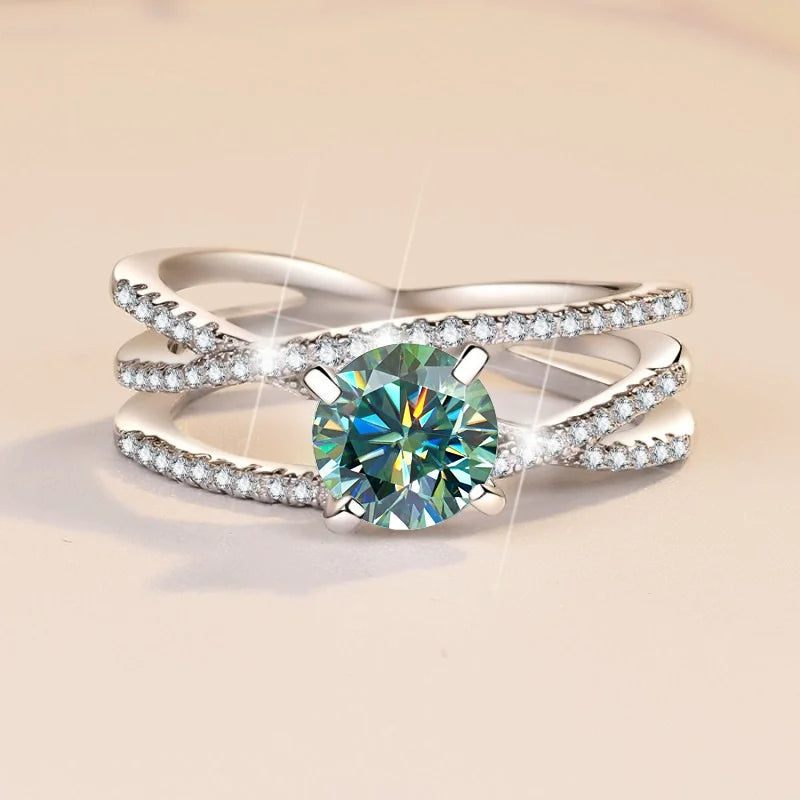 S925 Sterling Silver Moissanite D Color Round 1CT Brilliant Diamond Ring Women Finger Band Wedding Birthday Gift Fashion Jewelry