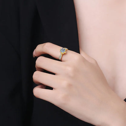 Real 1CT 6.5mm Moissanite Ring Brilliant DiamondS 925 Sterling Silver Plated 18K Gold Finger Band Women's Fashion Jewelry