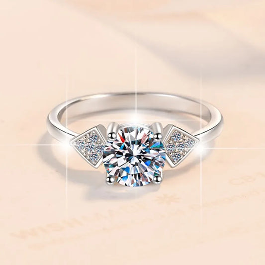 Women Wedding Jewelry 1CT Moissanite Ring Pass Diamond Test S925 Sterling Silver Finger Band Fashion Birthday Gift