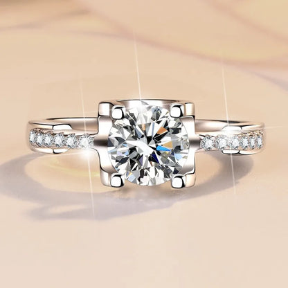 Silver S925 Moissanite Ring D Color Round 1CT 2CT Brilliant Diamond Finger Band Women Wedding Birthday Gift Luxury Jewelry