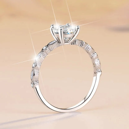 Women S925 Sterling Silver Moissanite Ring D Color Round 1CT Brilliant Diamond Finger Band Wedding Birthday Gift Fashion Jewelry