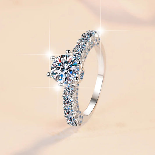 Hot S925 Sterling Silver Moissanite Six Claws Wedding Ring For Women Gift 1CT 3CT Brilliant Diamond Finger Band Luxury Jewelry