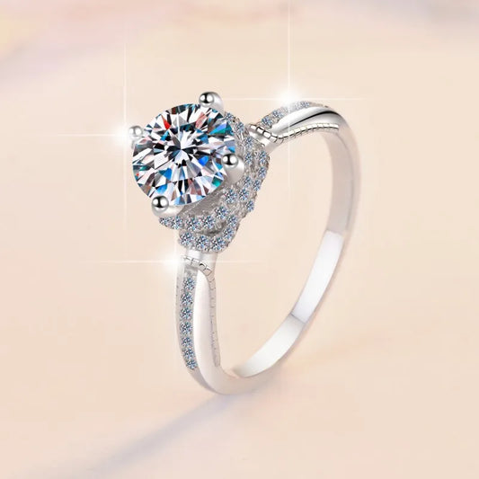 Round 1CT D Color 3EX Cut Moissanite Ring Woman Wedding 925 Sterling Silver Diamond Finger Band Jewelry Gift