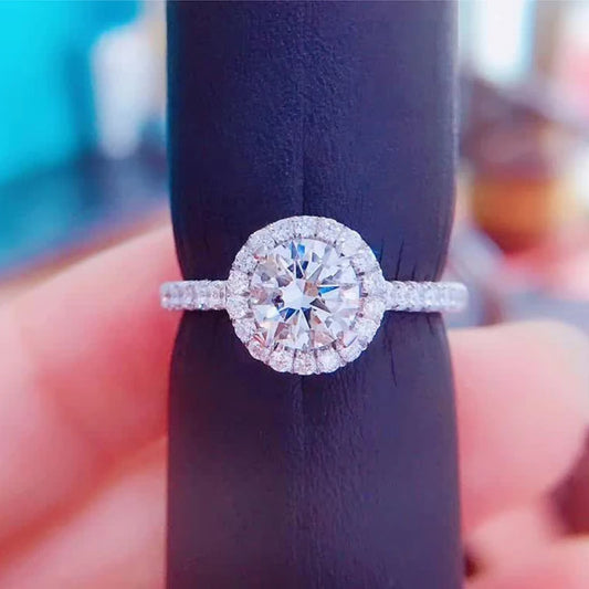 Real Moissanite Engagement Rings 100% Sterling Silver 0.5ct 1ct 2ct Round Brilliant Diamond Halo Wedding Band Promise Rings