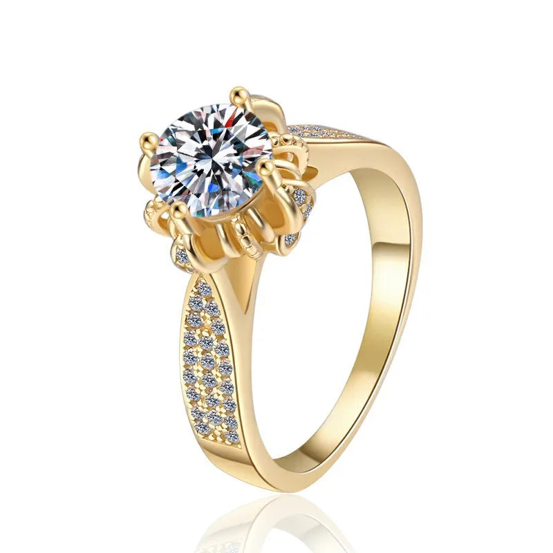 Real 1CT 6.5mm Moissanite Ring Brilliant DiamondS 925 Sterling Silver Plated 18K Gold Finger Band Women's Fashion Jewelry