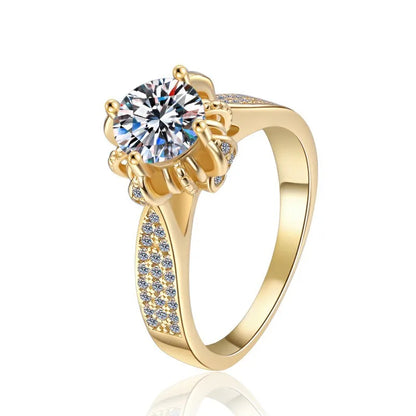 Real 1CT 6.5mm Moissanite Ring Brilliant DiamondS 925 Sterling Silver Plated 18K Gold Finger Band Women's Fashion Jewelry