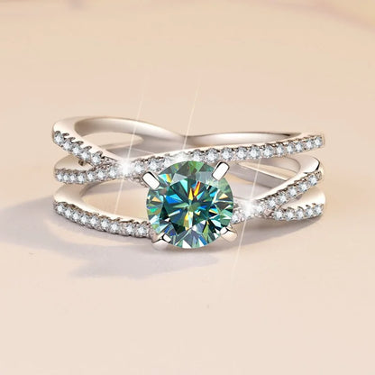 S925 Sterling Silver Moissanite D Color Round 1CT Brilliant Diamond Ring Women Finger Band Wedding Birthday Gift Fashion Jewelry