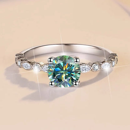 Women S925 Sterling Silver Moissanite Ring D Color Round 1CT Brilliant Diamond Finger Band Wedding Birthday Gift Fashion Jewelry
