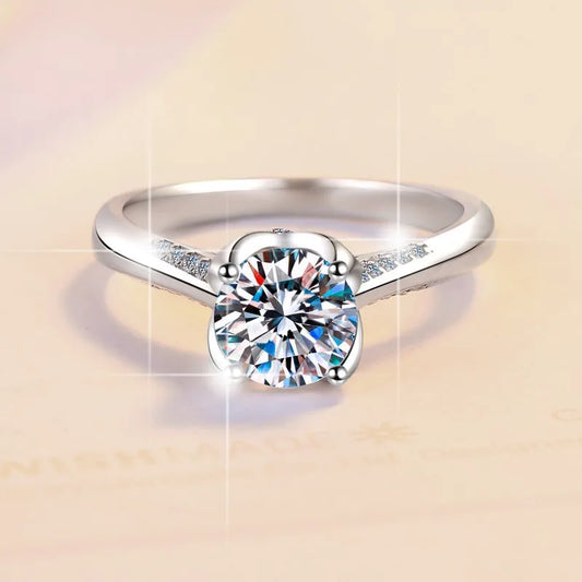 Real Moissanite Ring Women Wedding Gift 1CT Round D Color VVS1 3EX Cut Round Diamond 925 Sterling Silver Finger Band Jewelry