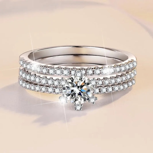 Real D Colour Moissanite Round 1CT Brilliant Diamond Ring Birthday Gift GRA Jewelry 925 Sterling Silver Women Finger Band