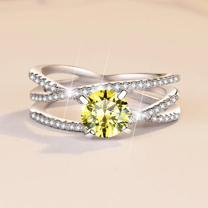 S925 Sterling Silver Moissanite D Color Round 1CT Brilliant Diamond Ring Women Finger Band Wedding Birthday Gift Fashion Jewelry