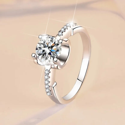 Silver S925 Moissanite Ring D Color Round 1CT 2CT Brilliant Diamond Finger Band Women Wedding Birthday Gift Luxury Jewelry