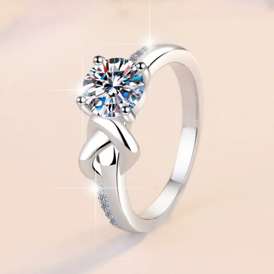 Real Moissanite Wedding Ring For Women 925 Sterling Silver Round 1CT D Color 3EX Cut Diamond Finger Band Jewelry Gift