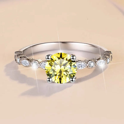 Women S925 Sterling Silver Moissanite Ring D Color Round 1CT Brilliant Diamond Finger Band Wedding Birthday Gift Fashion Jewelry