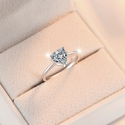 Real Moissamite Heart Ring For Woman Birthday Gift 925 Sterling Silver 1CT 2CT Brilliant Diamond Finger Band Luxury Jewelry