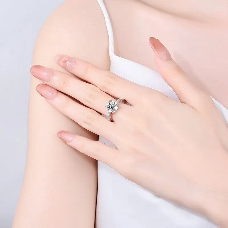 Silver S925 Moissanite Ring D Color Round 1CT 2CT Brilliant Diamond Finger Band Women Wedding Birthday Gift Luxury Jewelry