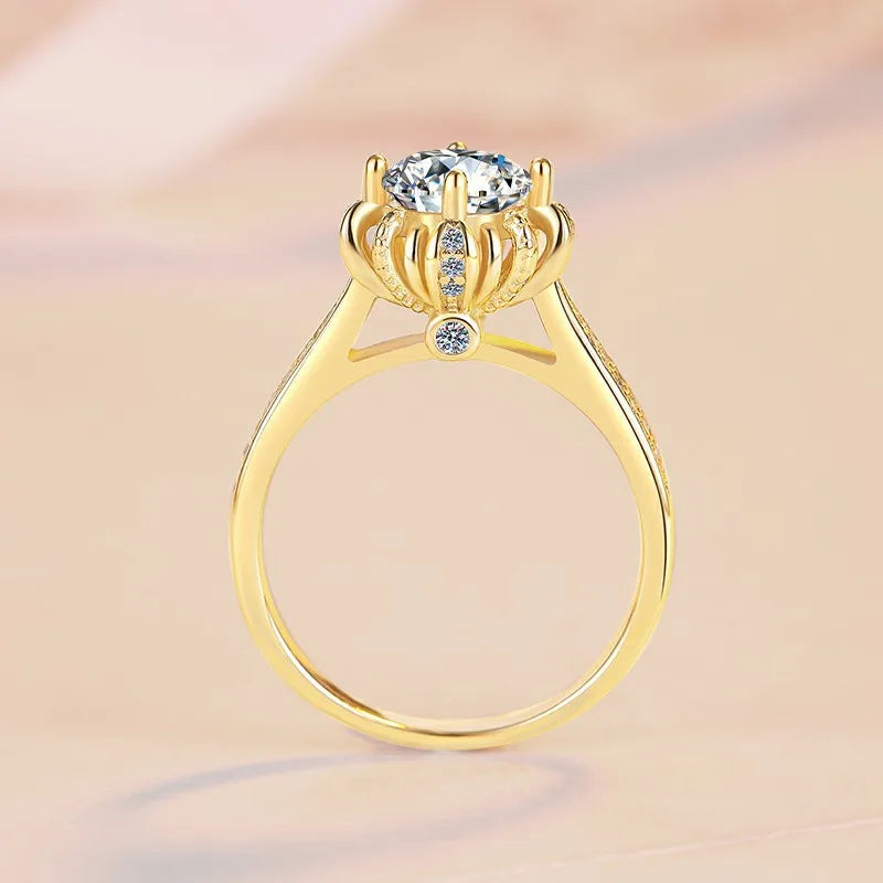 Real 1CT 6.5mm Moissanite Ring Brilliant DiamondS 925 Sterling Silver Plated 18K Gold Finger Band Women's Fashion Jewelry