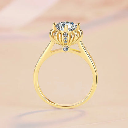Real 1CT 6.5mm Moissanite Ring Brilliant DiamondS 925 Sterling Silver Plated 18K Gold Finger Band Women's Fashion Jewelry